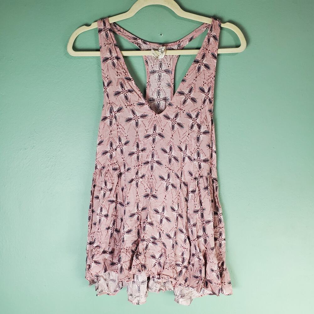 Intimately Free People Womens Pink Bohemian Printed V-Neck Tunic Tank Size XS